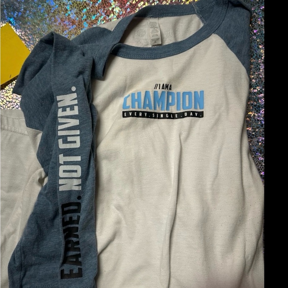 Champion Blue and White Raglan Tee